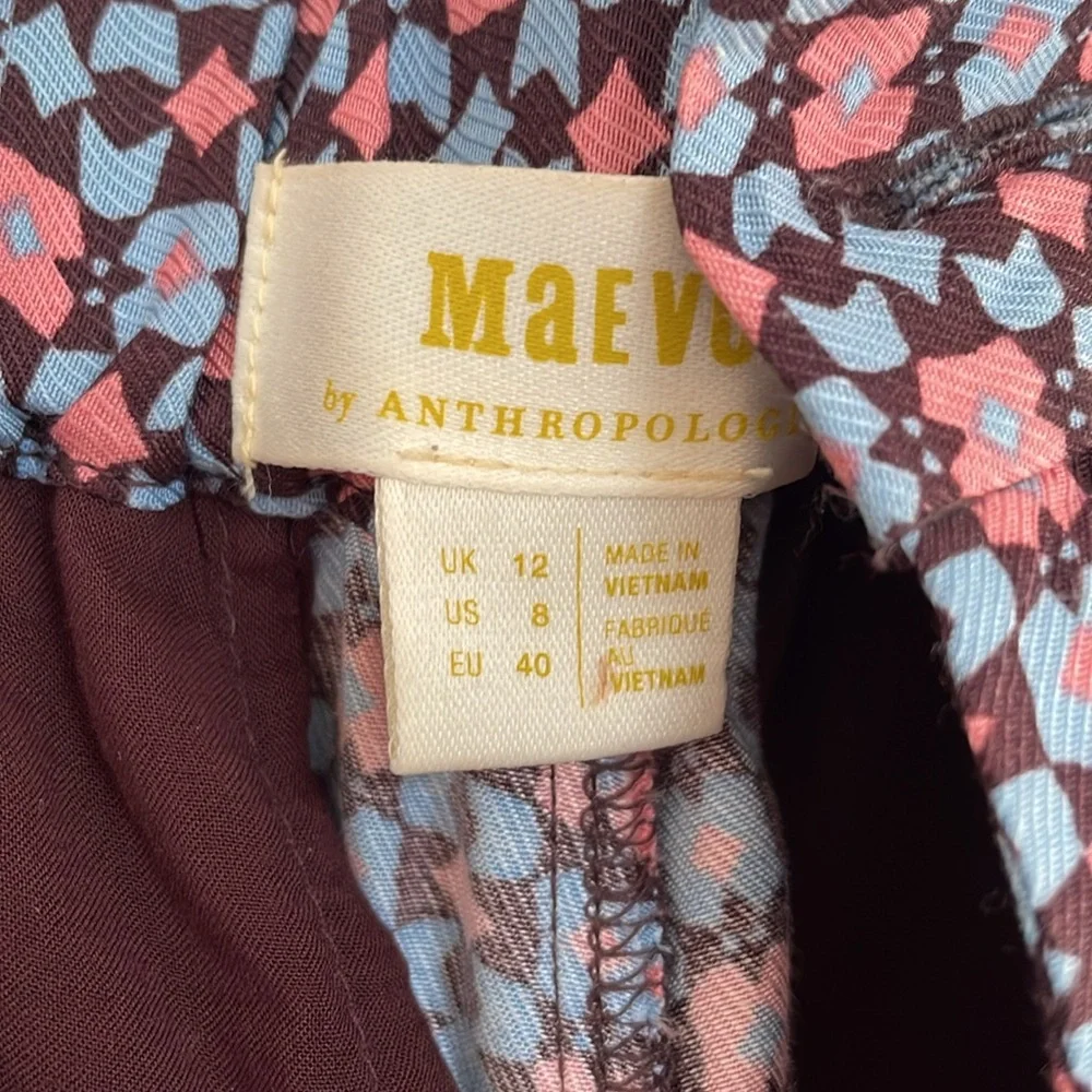 Anthropologie Maeve Wide Leg Pants in light blue/pink pattern - Picture 4 of 9